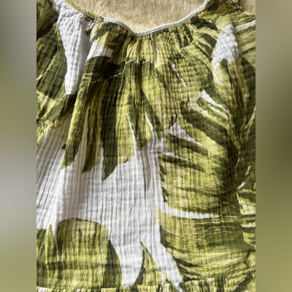 H&M Tropical Leaf Print Midi Dress 🌿 Green & White Size M - Picture 15 of 16